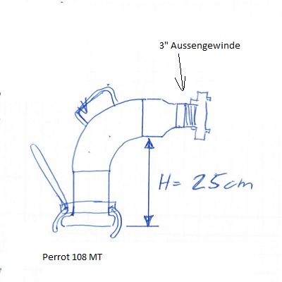 Auslaufbogen 90° zu Bewässerungshydrant, NW 100 mit Perrot 108 auf 3" a.G. inkl Storz Kn89