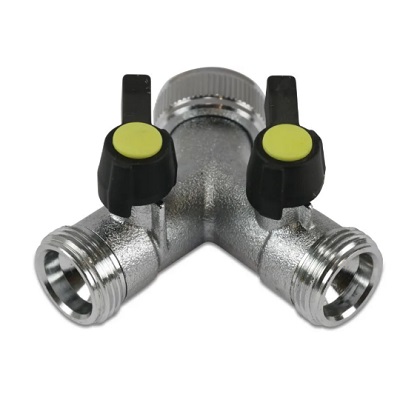  Y-Verteiler mit ZWEI Kugelhahnen Griff schwarz gelb